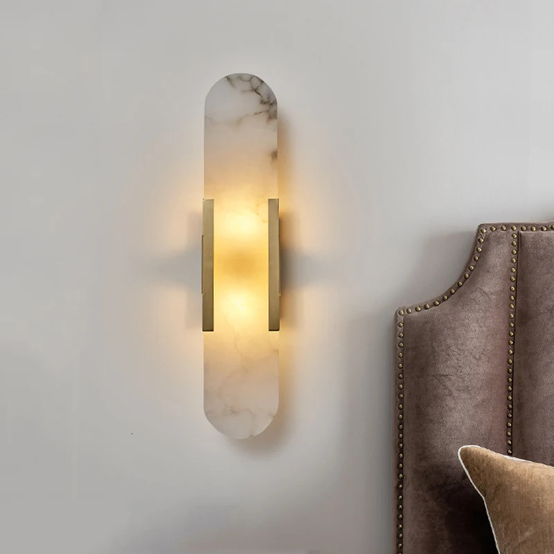 Natural Marble Sconce Light G4 Socket Wall Lamp Nordic Hardware Living Room Bedside Bedroom Bra Hotel Aisle Staircase Lighting 240529
