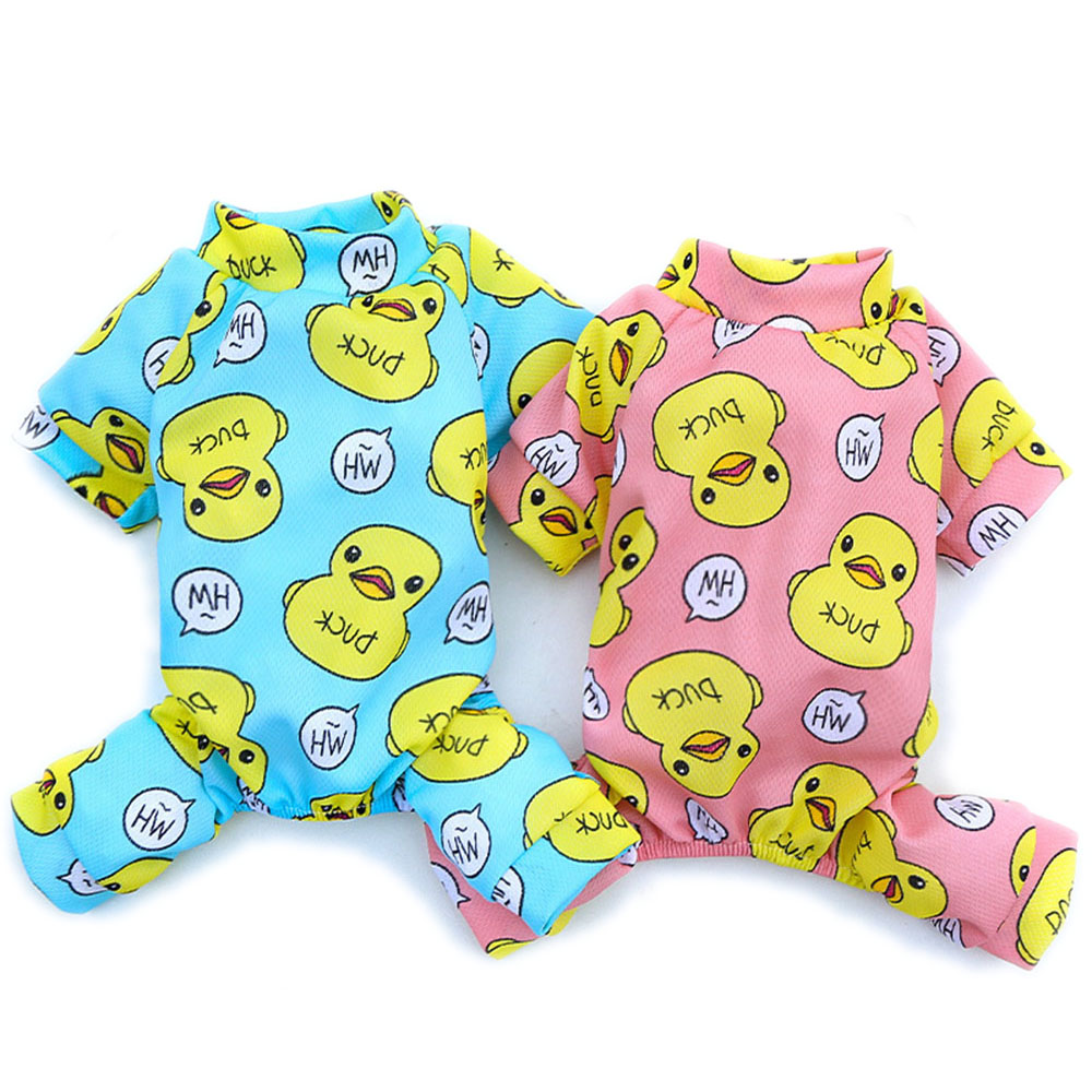 Dog Pajamas Jumpsuit Soft Lightweight Cotton Rompers for Small Dog Cat Puppy Indoor Clothes Yellow Duck Printed T Shirt for Pets