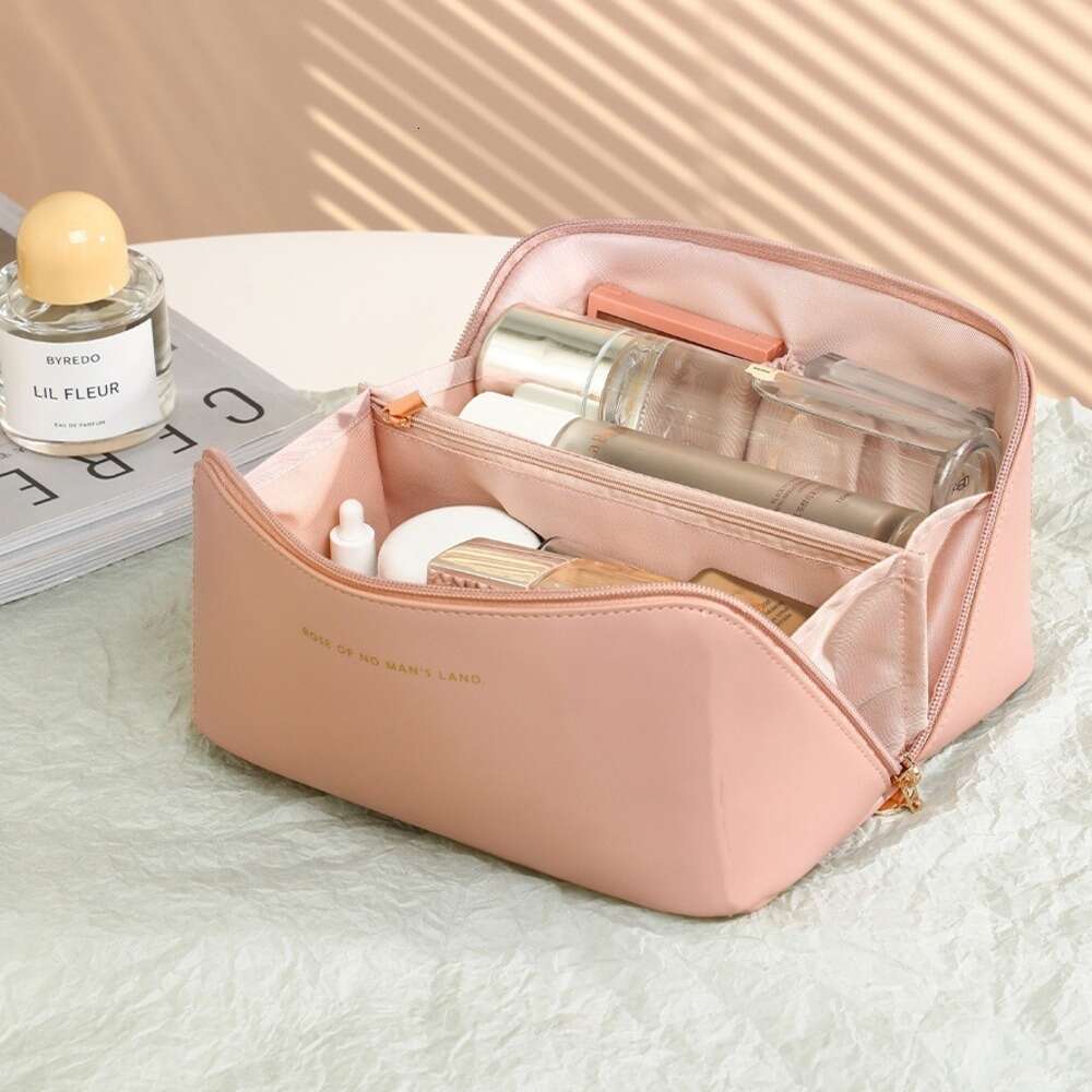 2024Portable Cosmetic Makeup Bag, PU Leather Travel Storage Organizer for Women - Pink/Beige/Black dh5727163