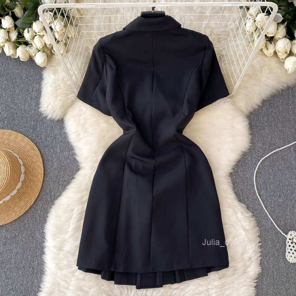 Small Design Sense Suit Polo Neck Sleeve Womens Summer Lace Up Waist Show Thin Temperament Casual Short Dress