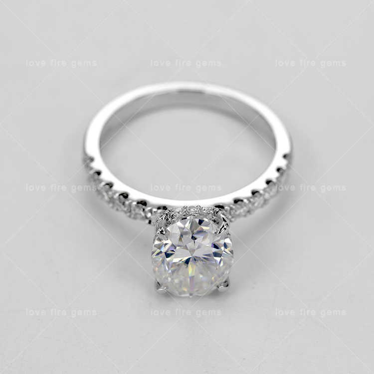 10k white gold moissanite rings jewelry women oval cut 2 carats D color VVS moissanite diamond wedding rings