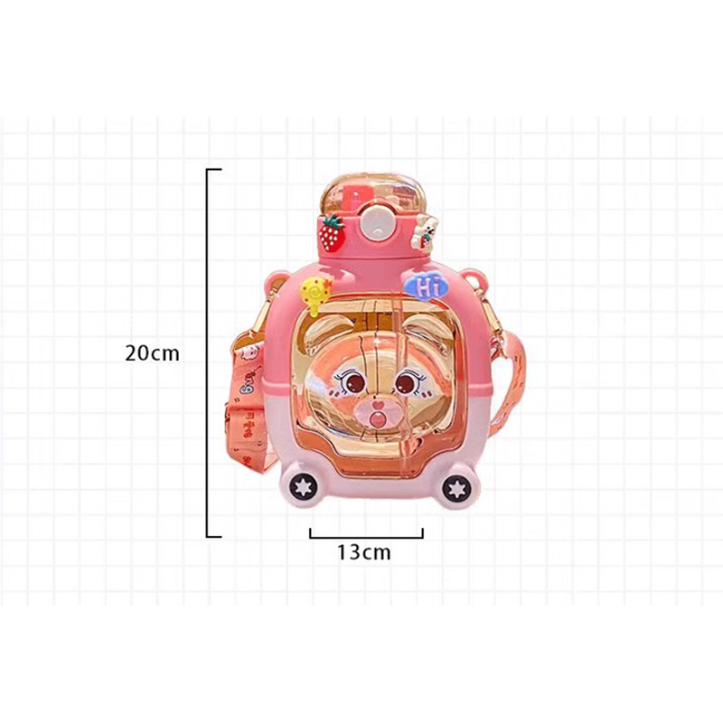 Kawaii Bear Water Bottle BPA Free For Kids 1000ml Plastic Cute Bubbule Tea Milk Portable School Drinking Bottles With Straw Gift