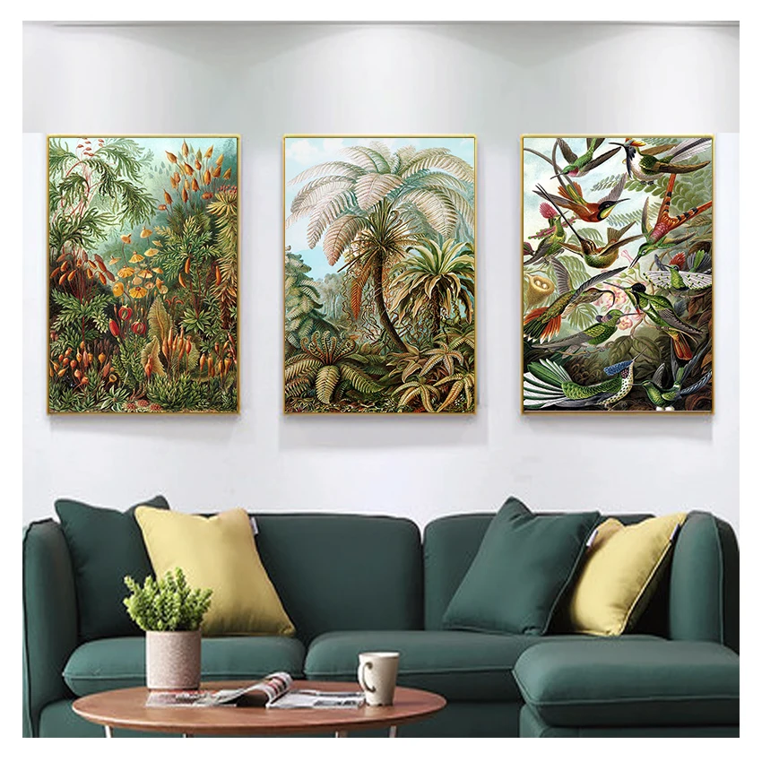 Palm Tree Prints Vintage Hummingbird Botanical Tropical Wall Art Canvas Painting Pictures Decor Ernst Haeckel Biology Posters