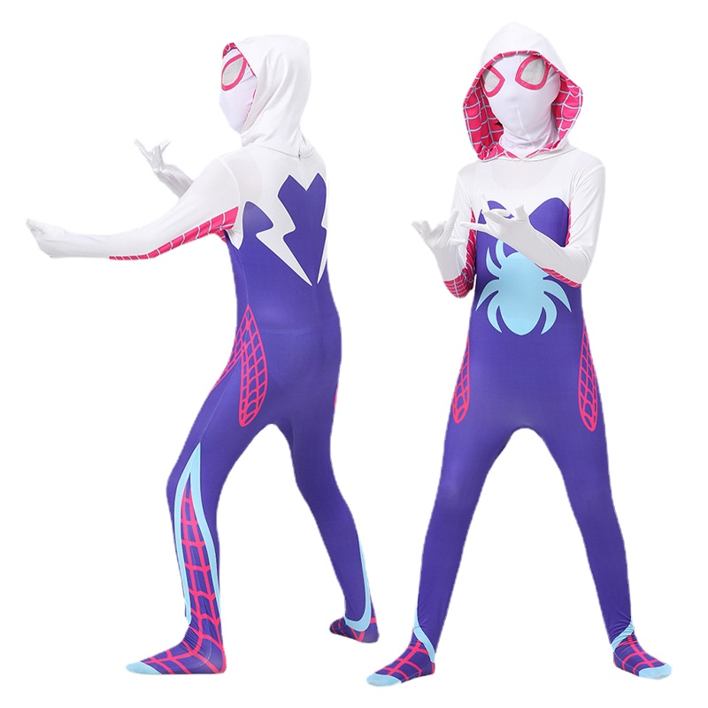 MINISO Adult Kids Spider Costume New Gwen Stacy Cosplay Girls Superhero Bodysuit Jumpsuits Halloween Christmas Clothes Gift