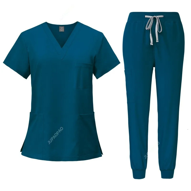 Scrubs Set Uniforms Stretch Scrub Tops With Pocket Pants Nurse Uniform Doctor Surgery Overalls Beauty Salon Workwear 240513