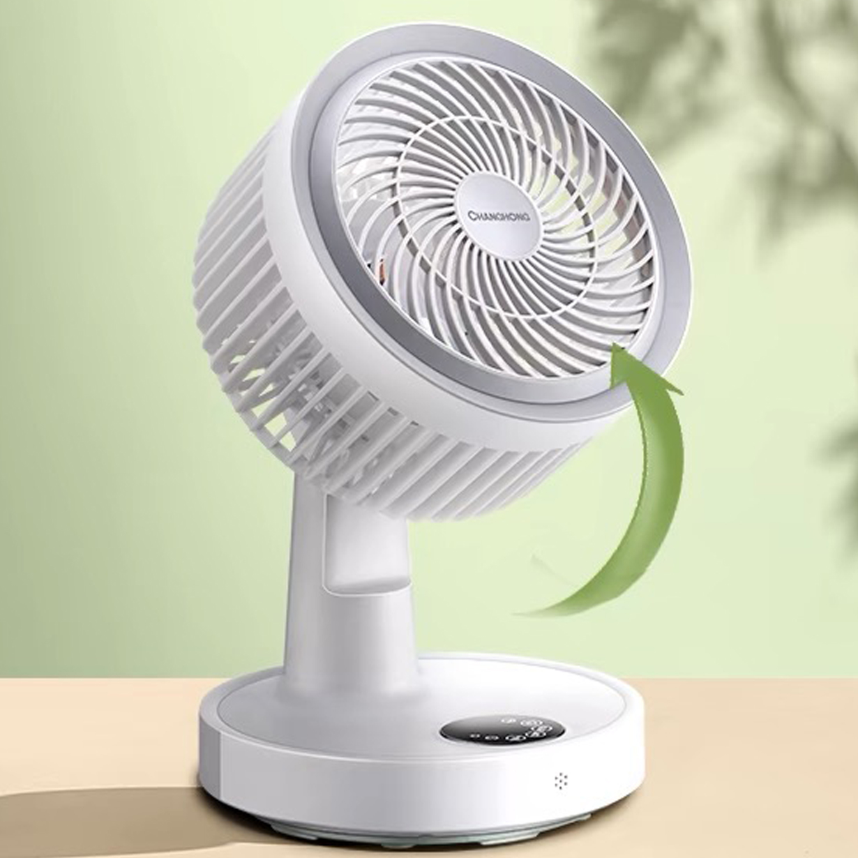 Air circulation fan, household electric fan, large wind power desktop light sound fan, small shaking head fan white