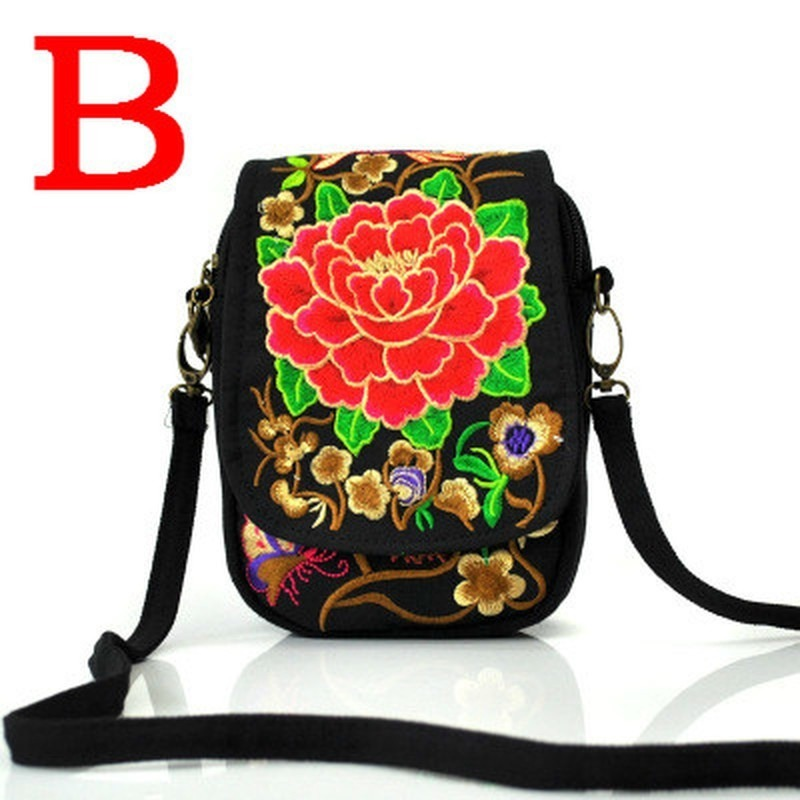 Ethnic Style Bag Women's New Mini Diagonal Canvas Small Square Ethnic Style Flower Versatile Mobile Zero Wallet 09d93