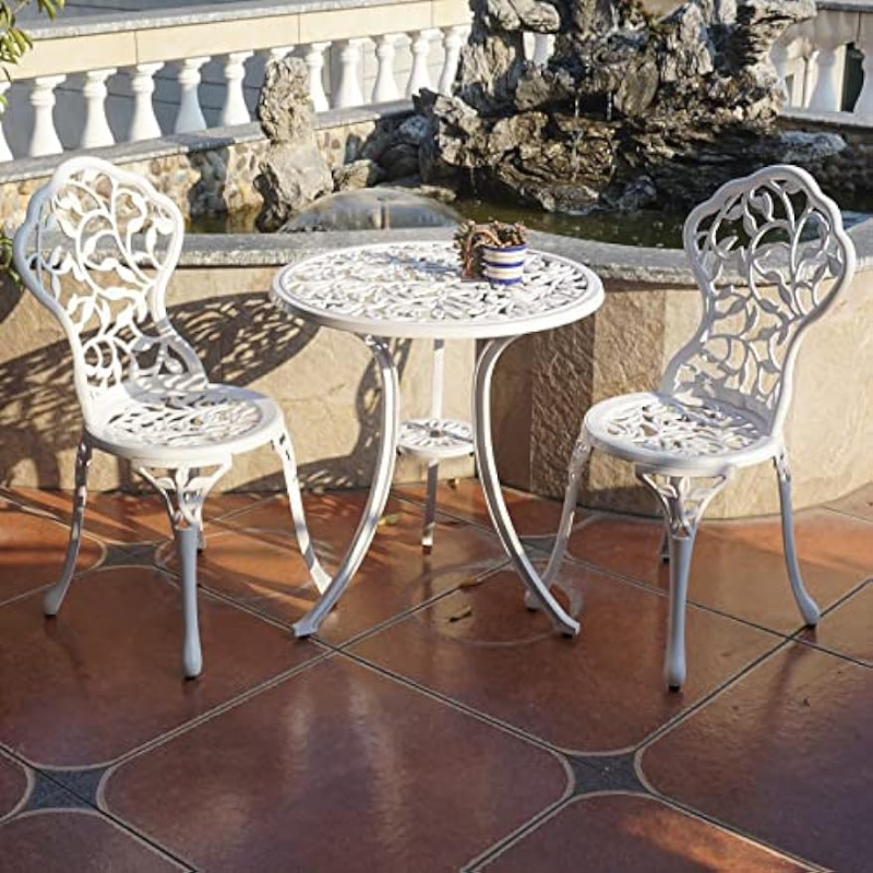 KAI LI Patio Bistro Sets 3 Piece cast Aluminum Patio Furniture Outdoor Garden Metal Rust Proof Tables and Chairs White bisrto