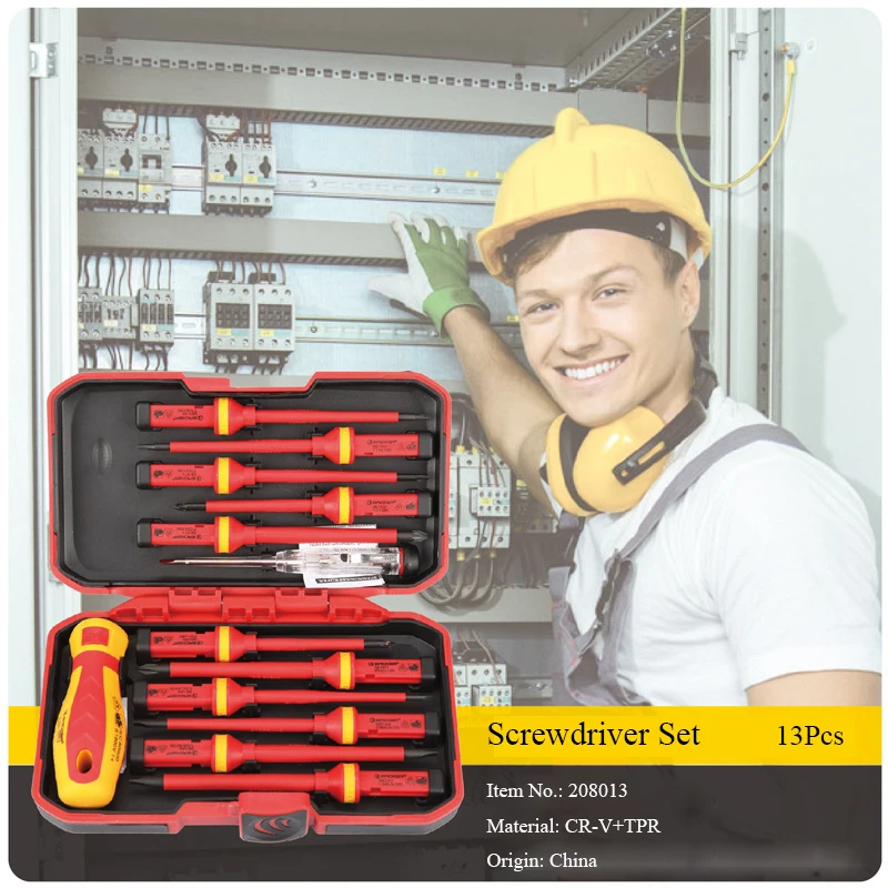 13Pcs VDE Magnetic Insulated Screwdriver Set 1000V Slotted Phillips Screw Driver Bits Kit With Tester Pen Electricians Hand Tool