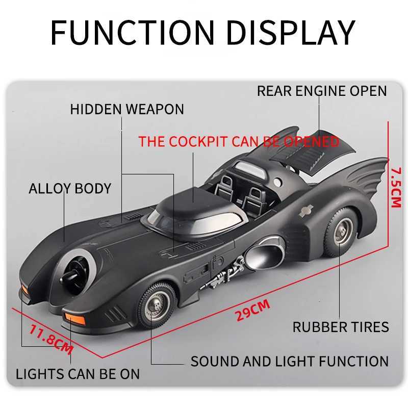 Diecast Model Cars 1/18 Alloy Classic Movie Car Batmobile Bat Sports Car Model Diecast Metal Racing Car Model Sound Light Simulation Kids Toy Gifts