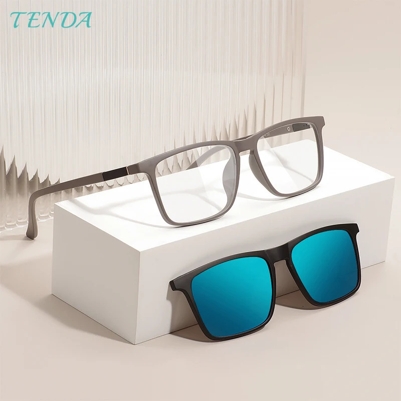 Men Square Polarized Clip On Sunglasses Fashion Lightweight Flexible TR90 Vintage Glasses Frames For Degree Lenses 240528
