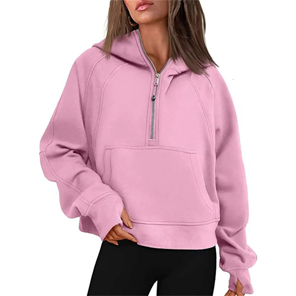Scuba Yoga Outfits Hoodie Half Zip Womens Autumn Winter Sports Sweater Loose Gym Jacket Fiess Short Plush Coat Sweatshirt