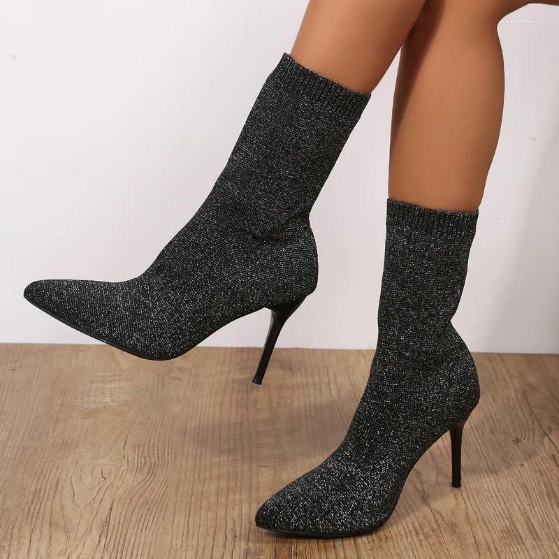 Boots Sexy Sock Knitting Stretch High Heels For Women Fashion Shoes 2024 Spring Autumn Ankle Female Size 42