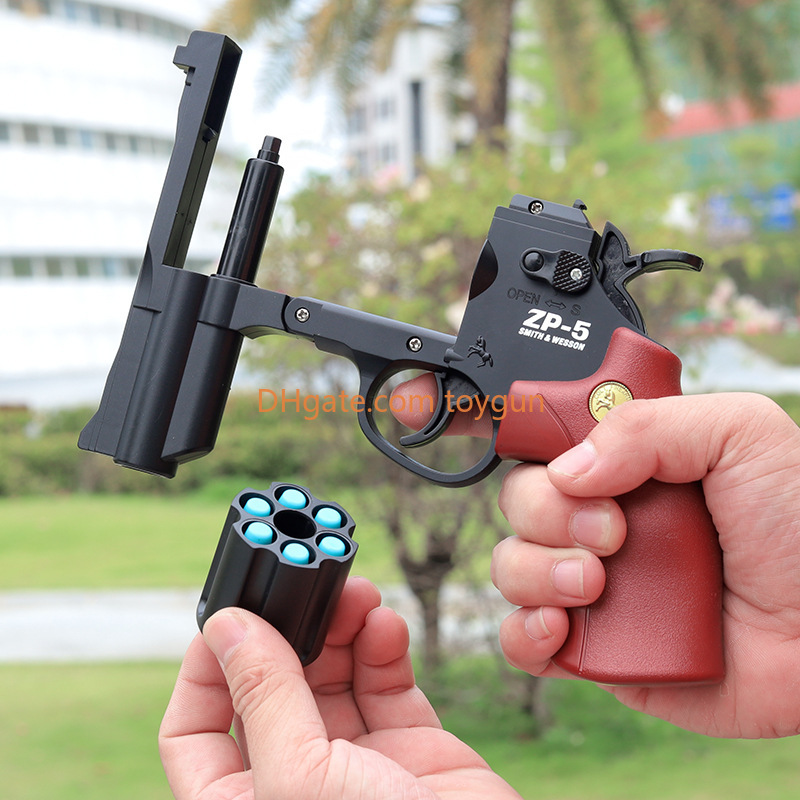 ZP5 Revolver Soft Bullets Toy Gun Pistol Manual Continuous Firing Look Real Collection Fake Gun Outdoor Cs Pubg Game Prop Birthday Gifts for Boys Adul