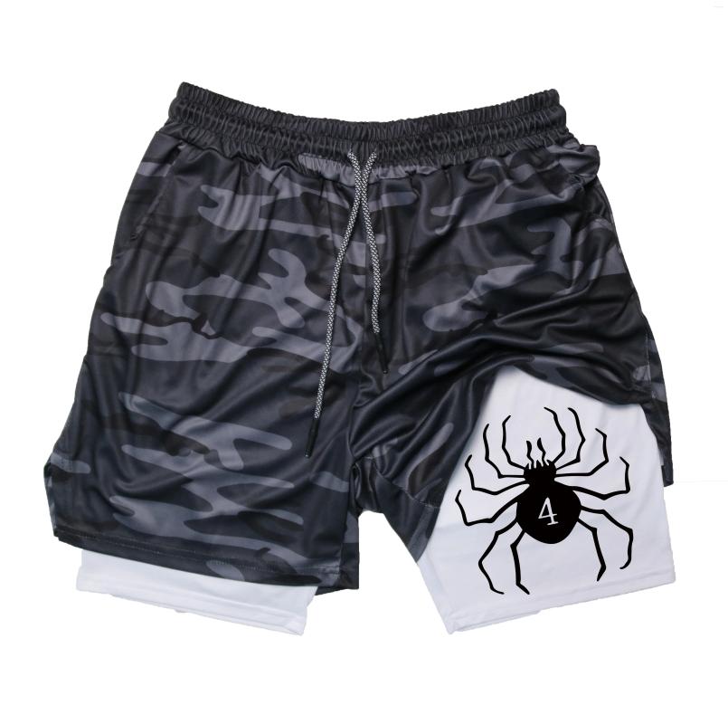 Mens Shorts Anime x Gym Bilayer 2-in-1 Breathable Quick-drying Absorb Sweat Sports Short Jogging Pants