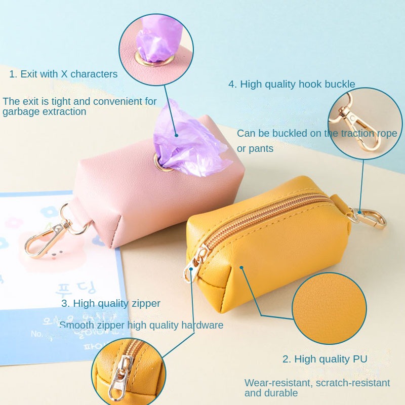 1/3/7pcs Leather Dog Poop Bag Holder Dog Waste Bag Dispenser with Metal Clip Leash Belt Portable Leather Doggy Poop Bags Holder