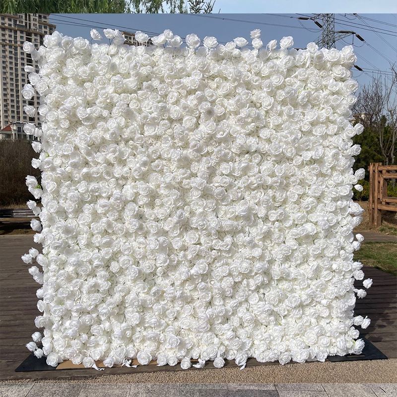 5D White Rose Peony Hydrangea Cloth Roll Up Flower Wall Fabric Hanging Curtain Plant Wall Event Party Wedding Backdrop Deco Prop
