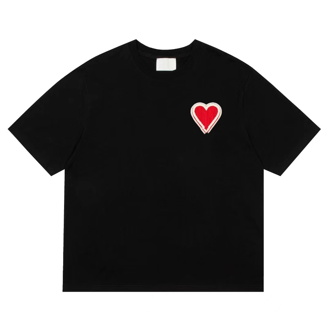 Simple Style Vintage Mens Oversized T Shirt Paris Red Heart A Letter Embroidery Graphic Tee Womens Pullover Polo Tshirt Black White Loose Short Sleeve Amishirts
