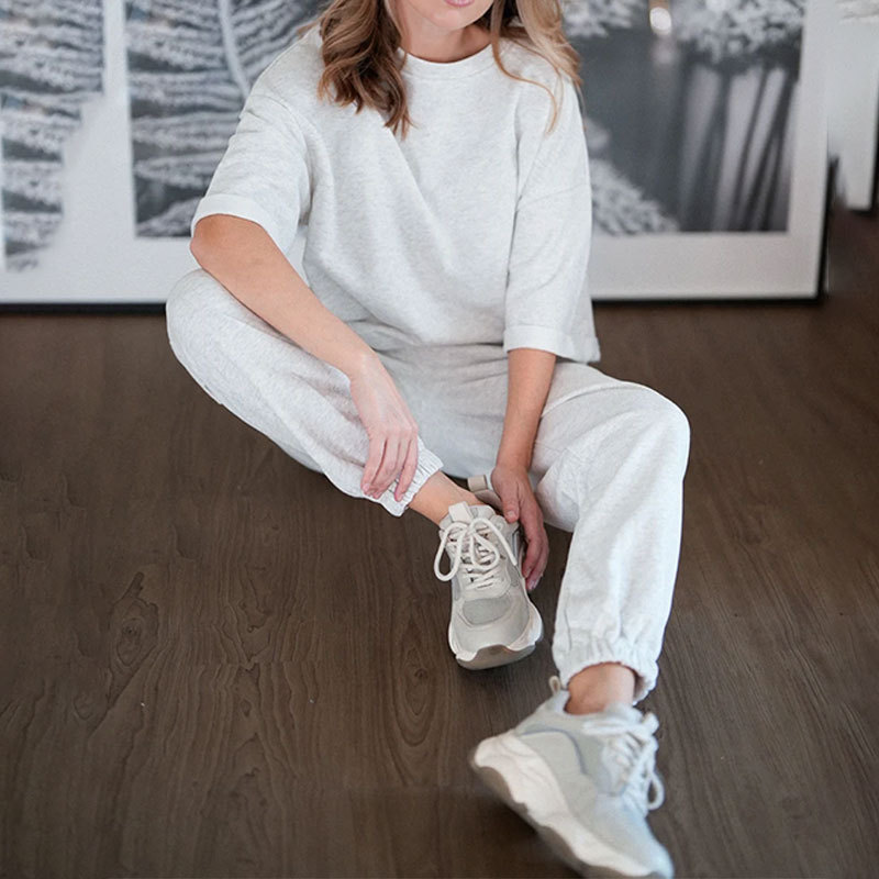 Casual Summer Womens Oversize Trouser Suit Cotton Gray White Classic Top and Pants Tracksuit Two Piece Set Women Outfits 240522