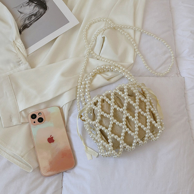 Fashion Lady Basket Handbag Summer Women's Shoulder Crossbody Bag Travel Beach Bag Luxury Design Pearl Shopper Small Tote Bag
