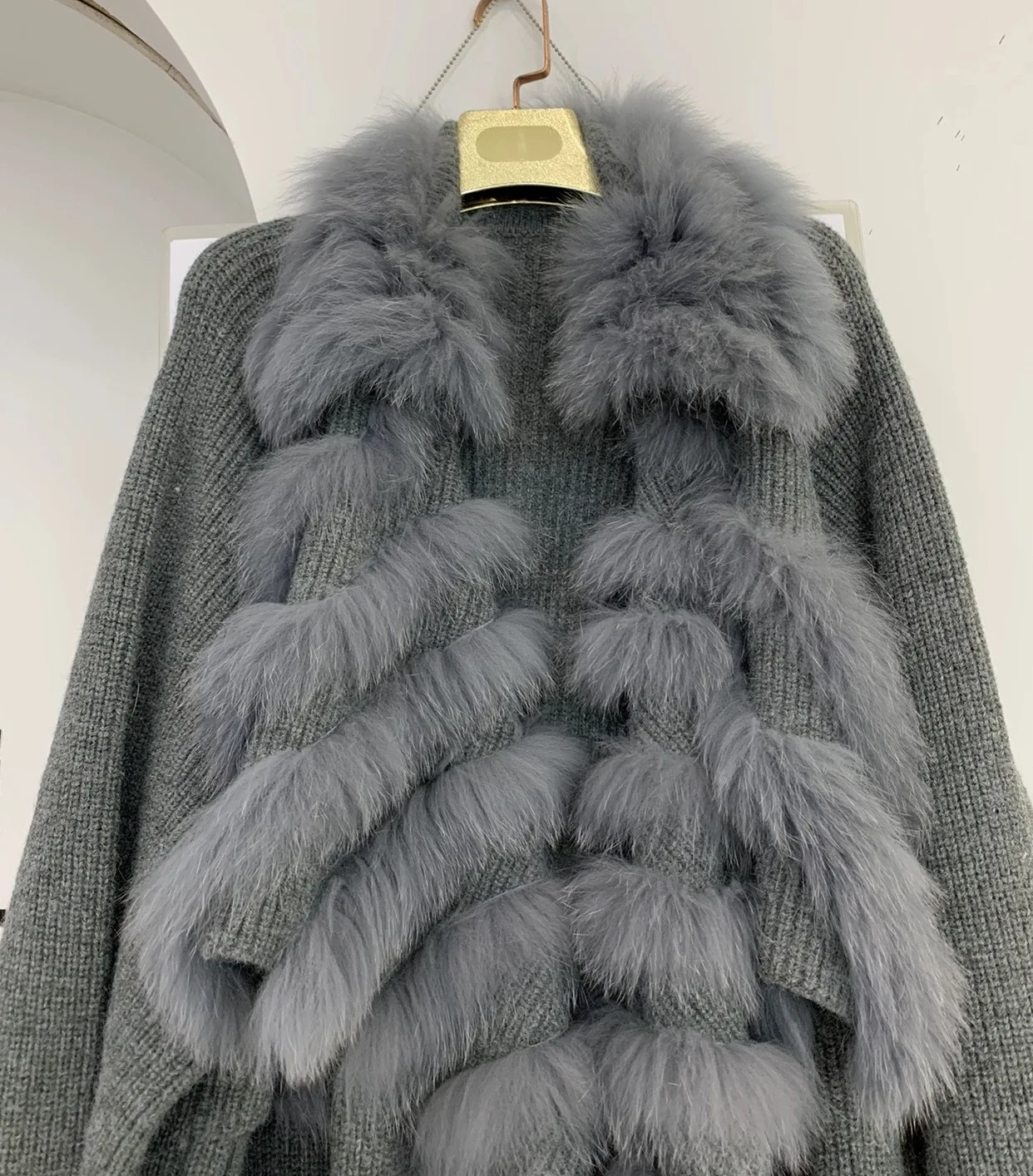 New Sweater Splicing Fox Fur Cardigan European American Coat Lady Autumn Winter Long Knit Trench Coat Temperament Women