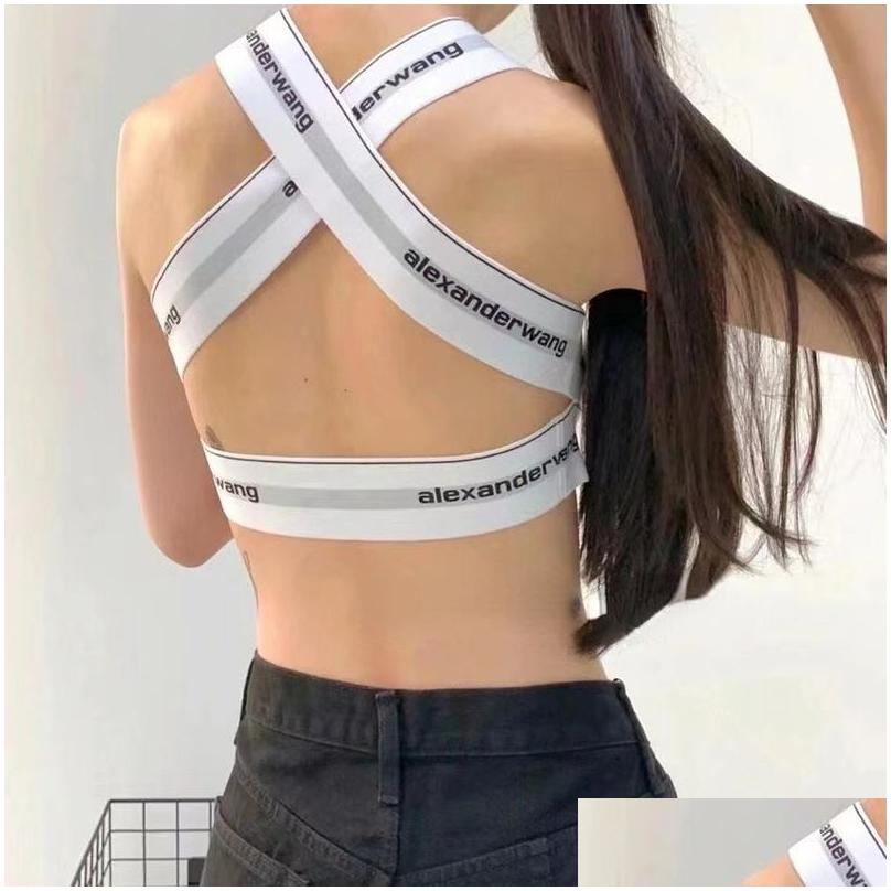 Women'S Tanks Camis Sexy Fashion Striped Letter Tie Corset Top Women Tight Sling Cross Cutout Street Party Y2K Clothes Crop Summer Dhmnu