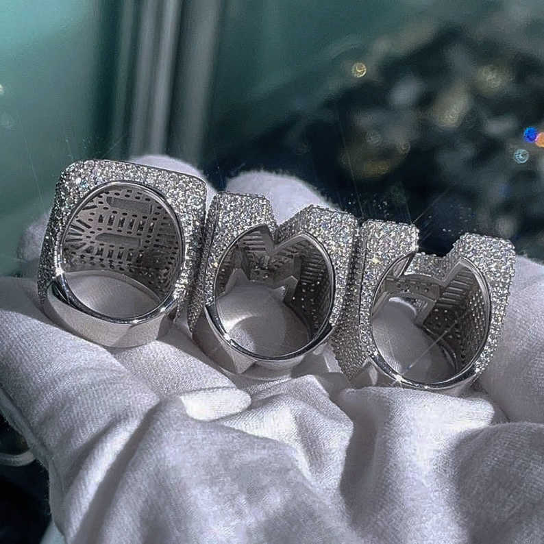 Wholesale VVS Moissanite Diamond Hip Hop Ring Letter Baguette Cut 925 Silver Hip Hop Jewelry Custom Initial Letter Rings