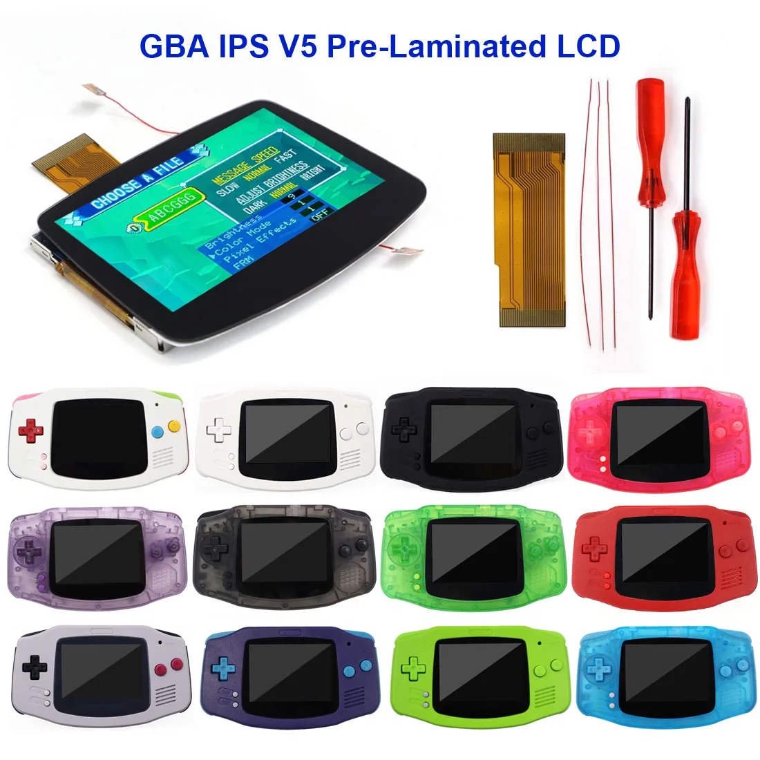 Drop In GBA IPS V5 Laminated Screen Retro Pixel IPS Backlight LCD Kits For GBA Console For Gameboy Advance Housing Shell
