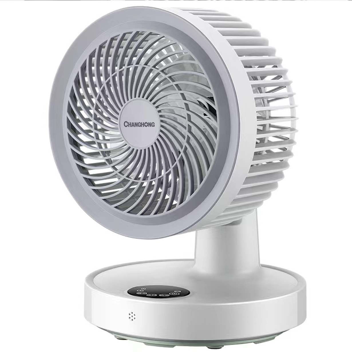 Air circulation fan, household electric fan, large wind power desktop light sound fan, small shaking head fan white