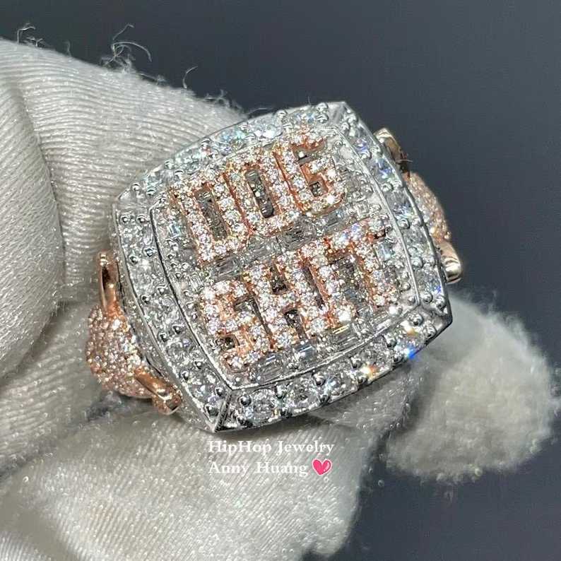 925 Sterling Silver Full Iced out Baguette Diamond Ring Custom Bustdown Hip Hop VVS1 Moissanite Diamond Ring For Men
