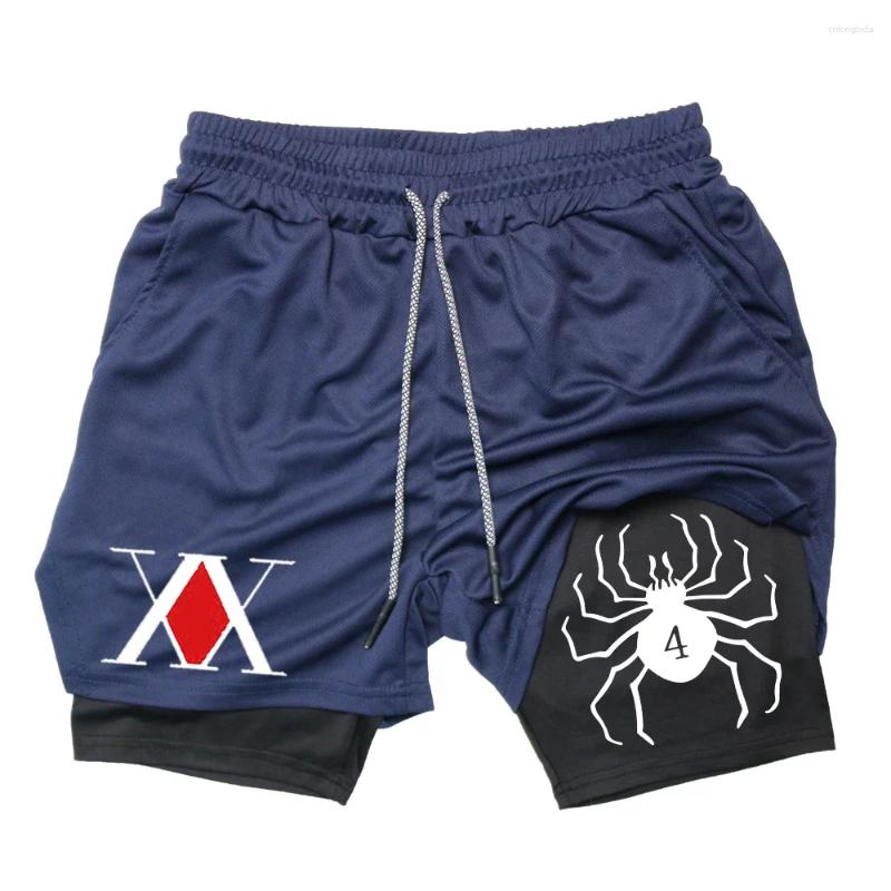 Mens Shorts Anime x Gym Bilayer 2-in-1 Breathable Quick-drying Absorb Sweat Sports Short Jogging Pants