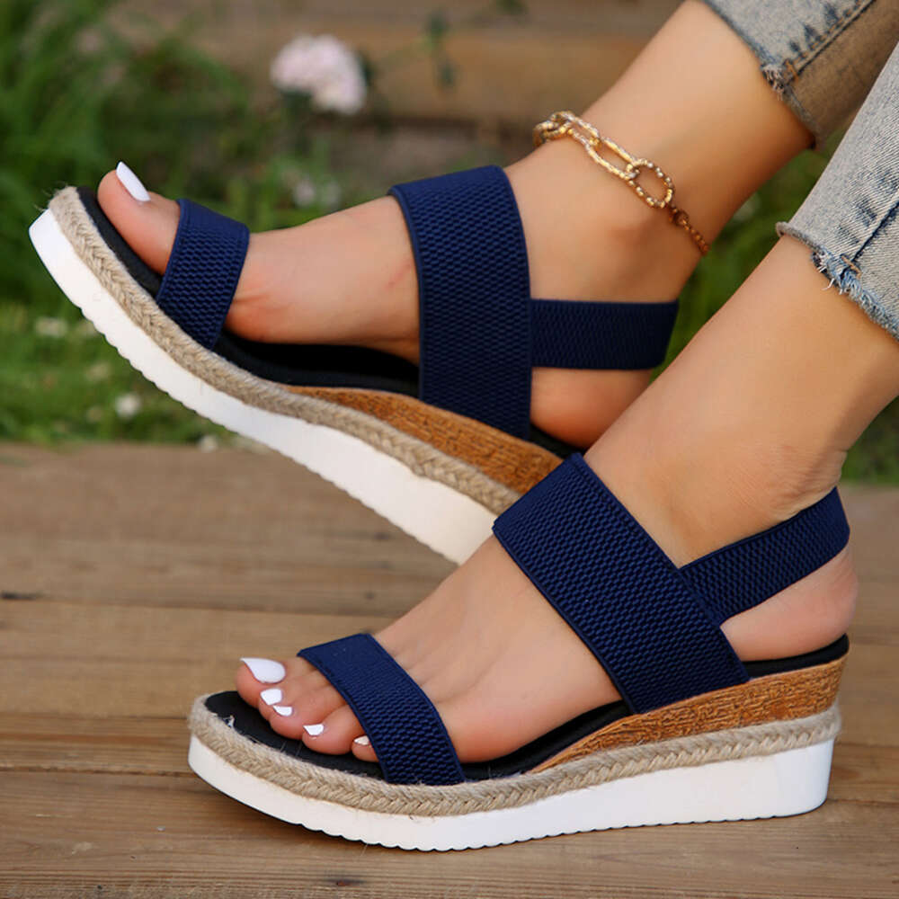 Knitted Stretch Fabric Wedge Sandals Women Back Elastic Band Platform Sandles Woman Super Size Summer Thick Sole Beach Sandalias Ddmysaturn