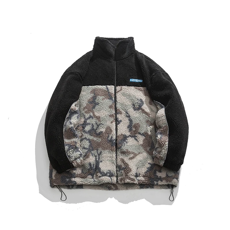 Winter Warm Fleece Jacket Men Camouflage Patchwork Couples Thick Stand Collar Zip-Up Loose Padded Coat High Quality Outerwear