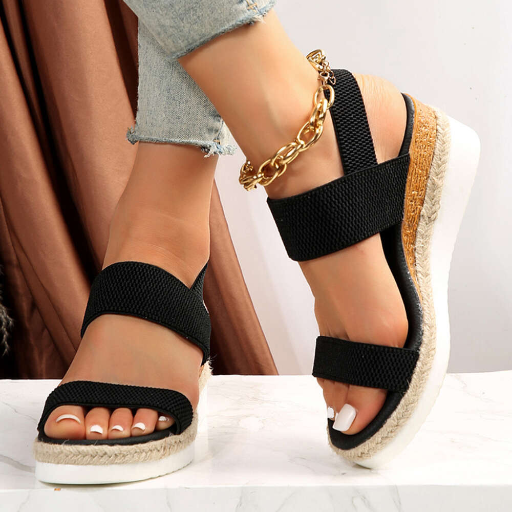 Knitted Stretch Fabric Wedge Sandals Women Back Elastic Band Platform Sandles Woman Super Size Summer Thick Sole Beach Sandalias Ddmysaturn