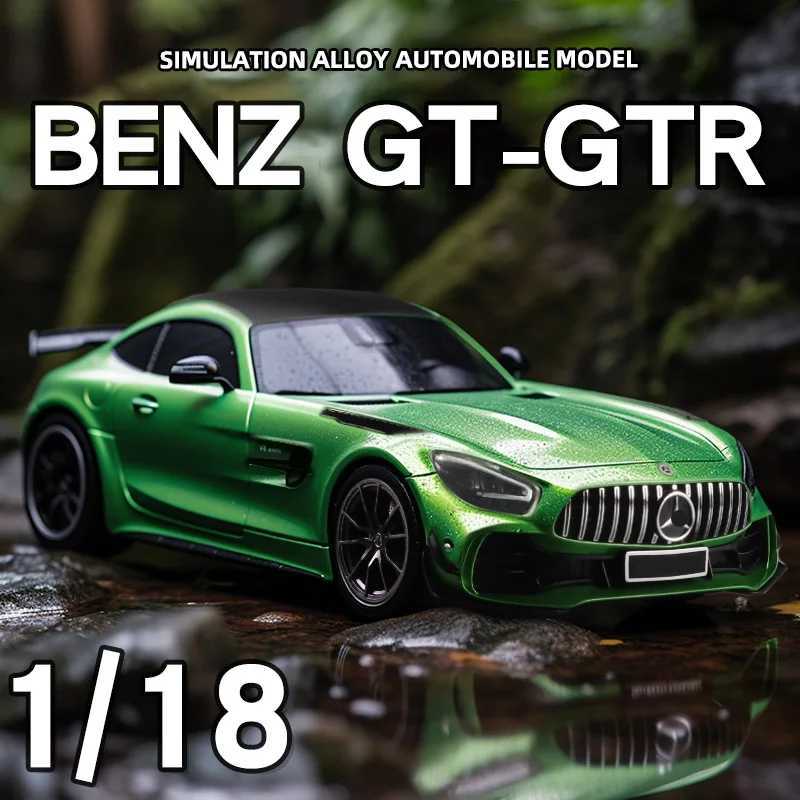 Diecast Model Cars Large 1/18 Mercedes Benz AMG Gtr Model Car Metal Diecasts Vehicle Collectable Hobbies Sound Light Miniature Toy For Boys Child