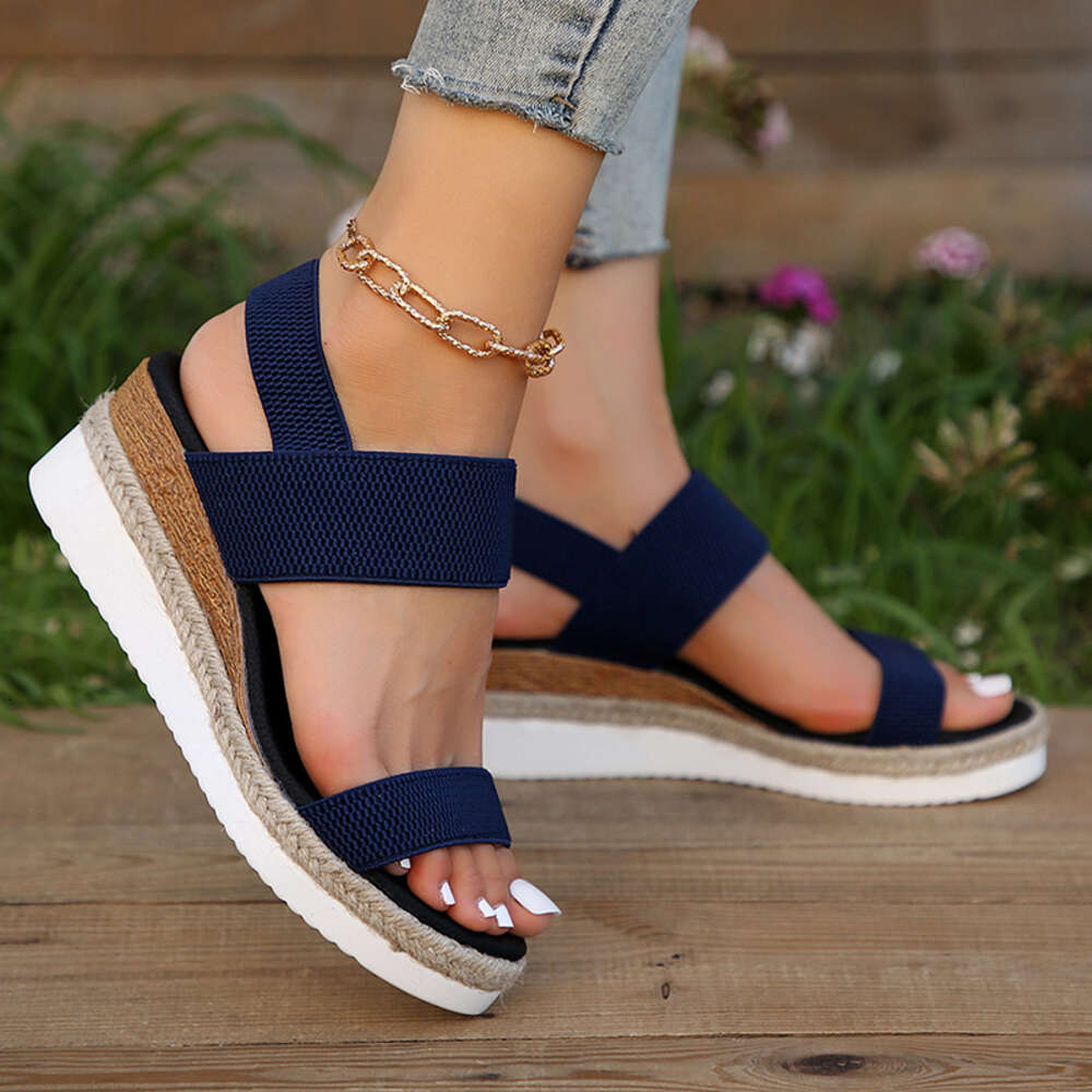 Knitted Stretch Fabric Wedge Sandals Women Back Elastic Band Platform Sandles Woman Super Size Summer Thick Sole Beach Sandalias Ddmysaturn