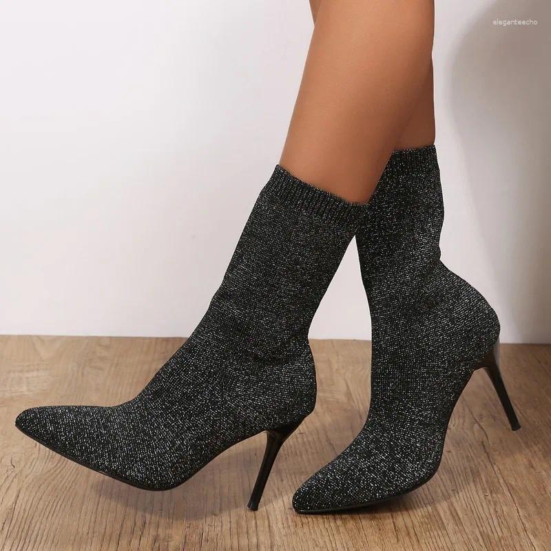 Boots Sexy Sock Knitting Stretch High Heels For Women Fashion Shoes 2024 Spring Autumn Ankle Female Size 42