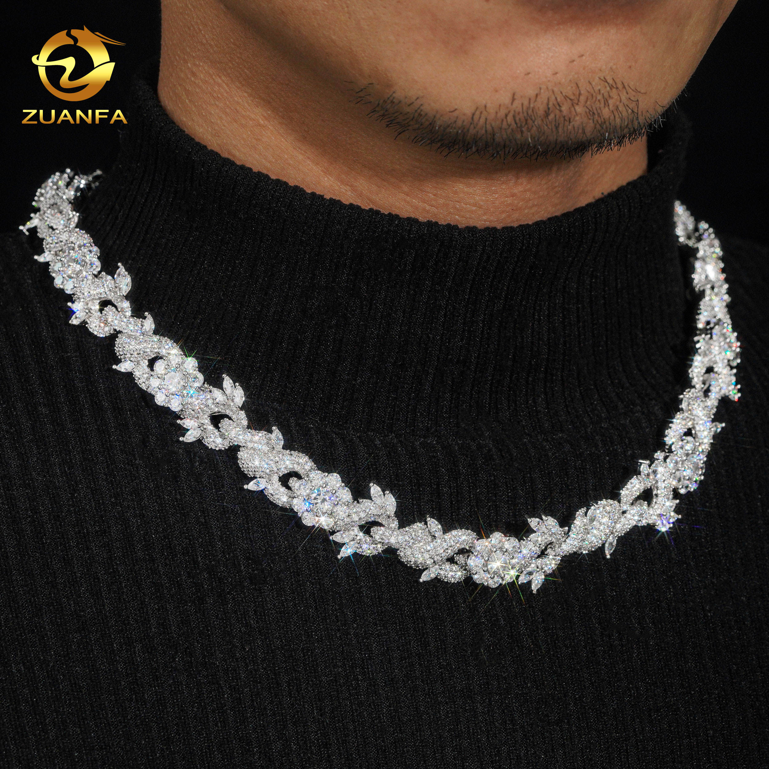 Pass Diamond Tester High Quality Cuban Link Chain 925 Sterling Silver 15mm Hip Hop Jewelry Iced Out VVS Moissanite Miami Mosaic