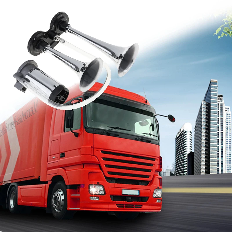 Universal 12V 24V Truck SUV Car Air Horn 150DB Double Tube Speaker Electric Solenoid Valve Air Horn for Boat Train Motorcycle