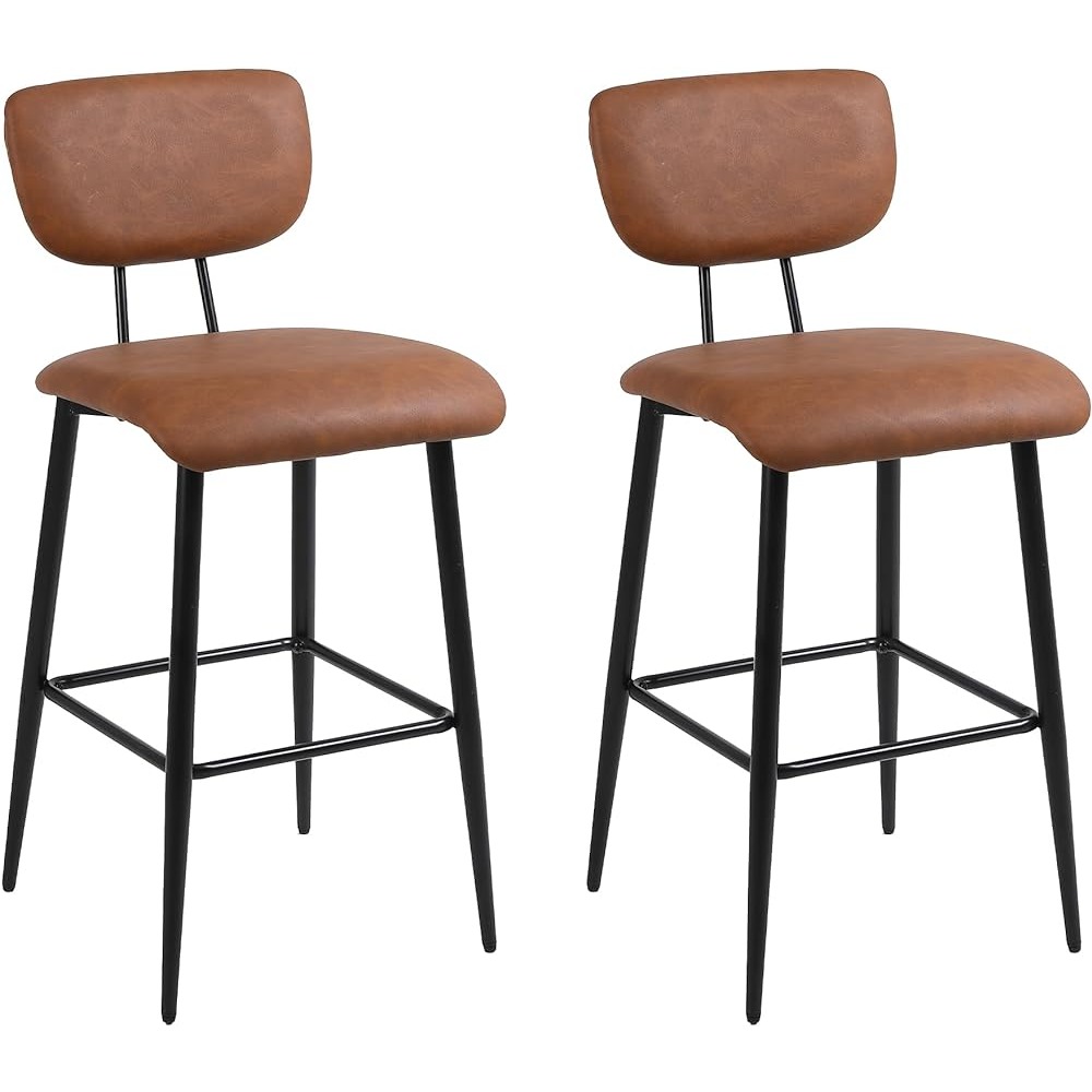 Barstools Dwe74 Set Of 2, Counter Bar Stool - Modern PU Leather Kitchen Island Height Chair With Back & Footrest, Pub Stools