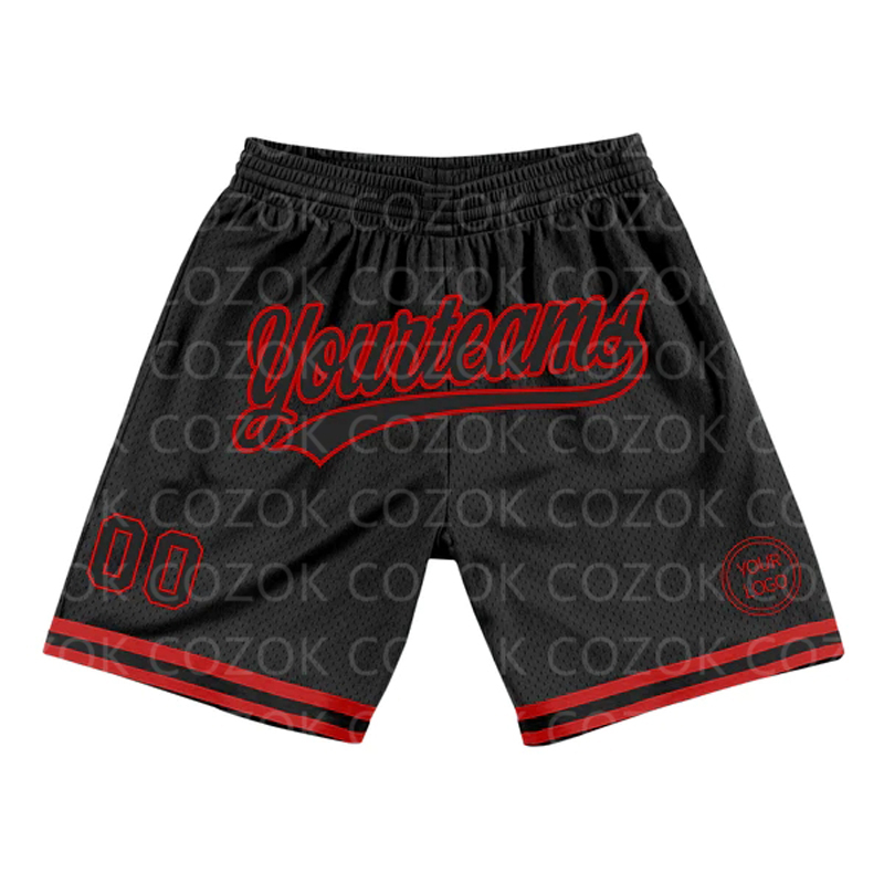 Custom Black Red White Authentic Basketball Shorts 3D Printed Men Shorts Name Mumber Quick Drying Beach Shorts