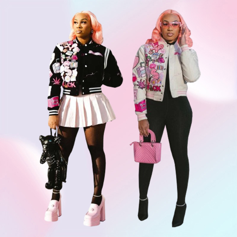 Designer Women Varsity Jacket Spring Autumn Short Style Outerwear Baseball Bomber Jacket Long Sleeve Printed Streetwear Coats