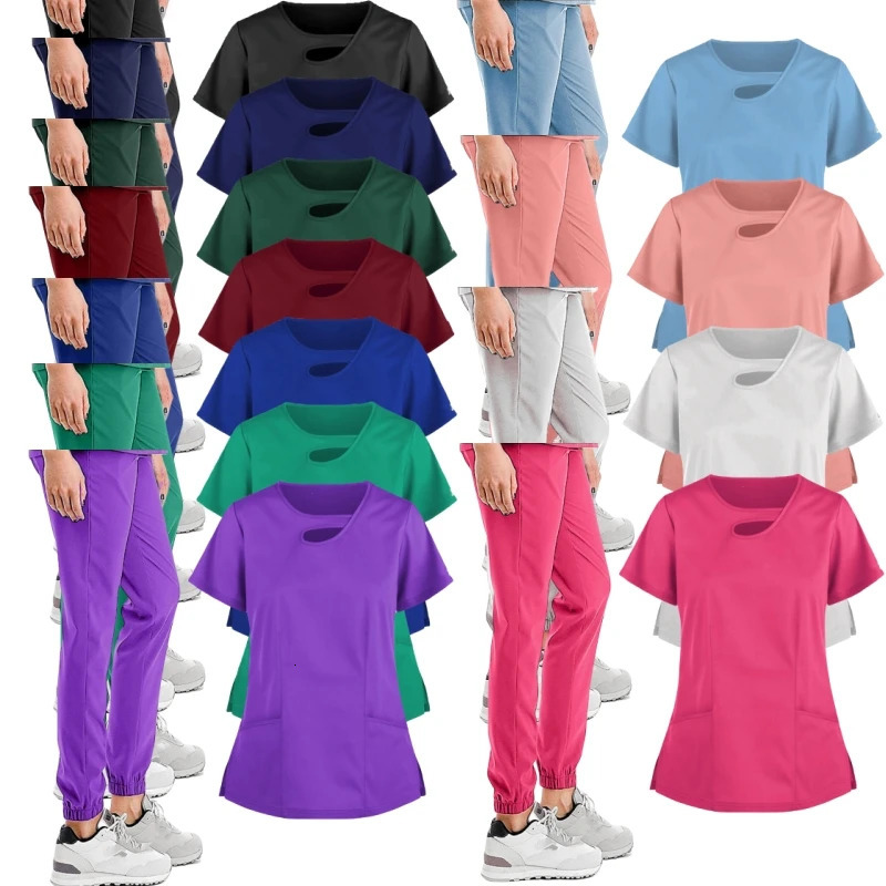 Multicolor Scrubs Uniform Short Sleeve TopsPants Nursing Uniform Women Pet Shop Doctor Scrub Surgery Workwear Scrub Set 240513