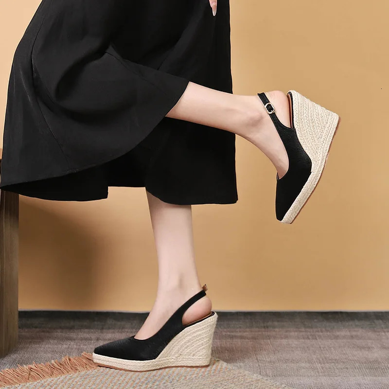 LIHUAMAO espadrilles heel wedges sandals women slingback shoes pumps csaual shoes bohemia beach style 240528