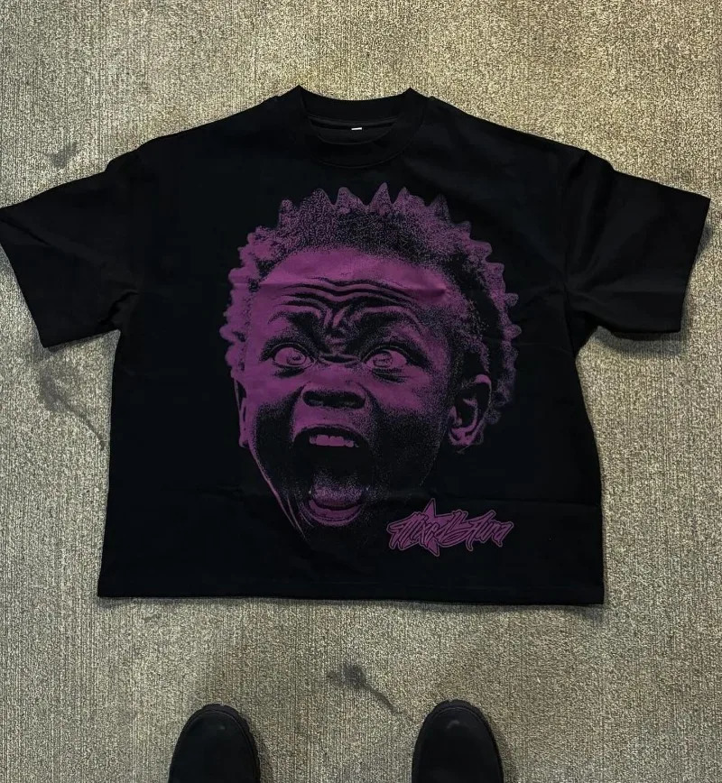 American Fashion Goth Big Head Cartoon Print Oversized T-Shirt Mens Y2K Street Hip-Hop Harajuku Loose Casual Couple Clothes 240529