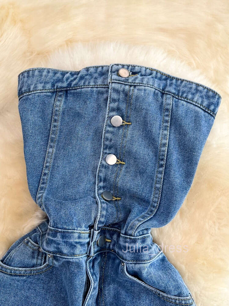Purely Desired Strapless Open Back Bra Denim Jumpsuit Womens Design Sense Casual High Waist Slim Straight Tube Pants Jumpsuit