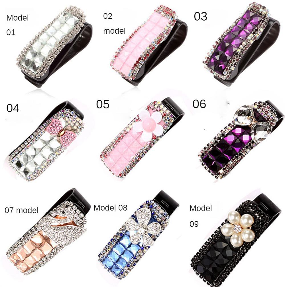 Dia Car Glasses Clip Plastic Auto Multifunctional Bling Rhinestone Sunglasses Ticket Bill Card Holder Clip Case f3321