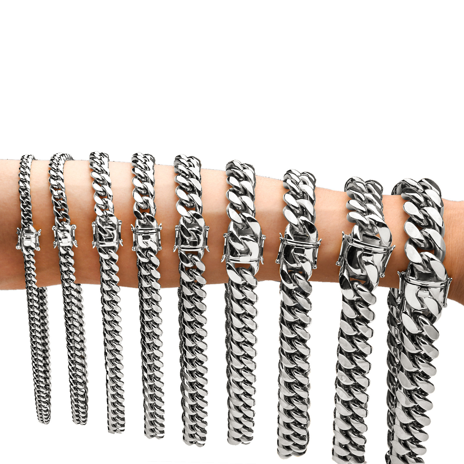6-22mm Hip Hop Stainless Steel Miami Cuban Link Chain Necklace Silver Color Jewelry