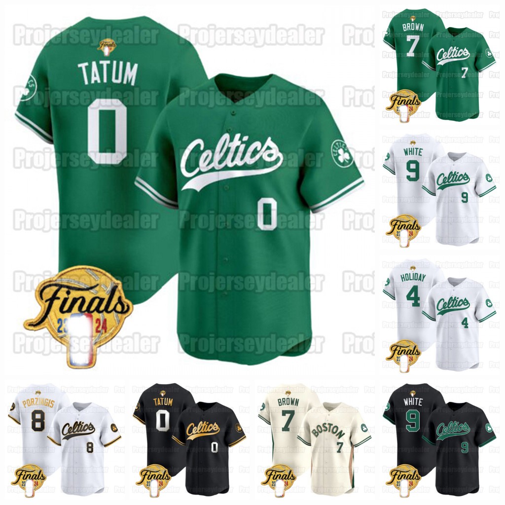 Jaylen 7 Brown Bostons 2024 Finals Patch Baseball Jersey Jayson 0 Tatum Jrue 4 Holiday Celtices Al 42 Horford Derrick 9 White Kristaps 8 Porzingis
