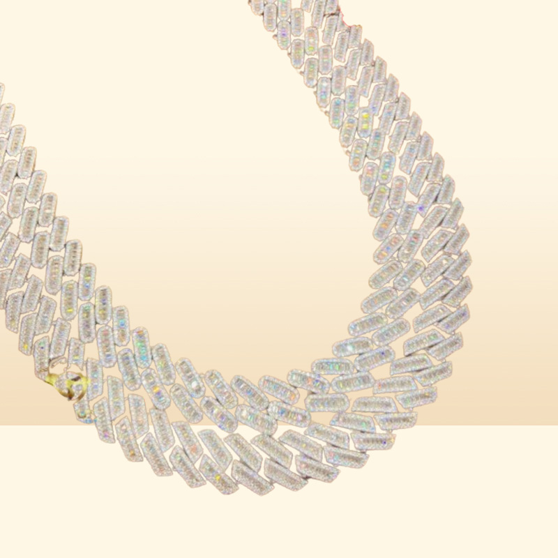 15mm 18mm 19mm Hip Hop Fine Jewelry Baguette Diamond Men Necklace Sterling Silver Fully Vvs Moissanite Luxury Cuban Link Chain